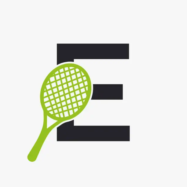 Vector illustration of Letter E Padel Tennis Logo. Padel Racket Logo Design. Beach Table Tennis Club Symbol