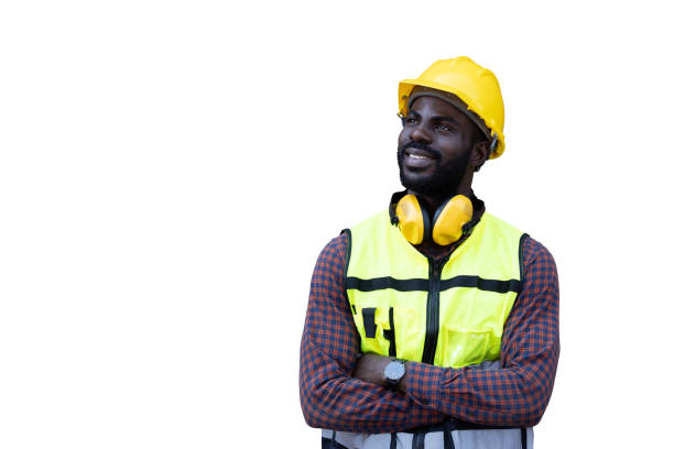 istock portrait engineer worker black african standing smile haft body looking high against white 1500213783