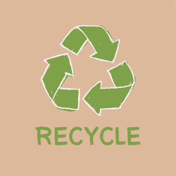 Vector illustration of Icon Recycle hand draw of environmental problem, green energy saving on brown background. Vector design illustration.