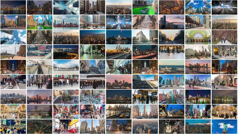 4K footage of Multiple videos Time lapse of Big city east United States which is New York City, Boston, Philadelphia, Washington DC and Chicago various buildings cityscape, United States, USA