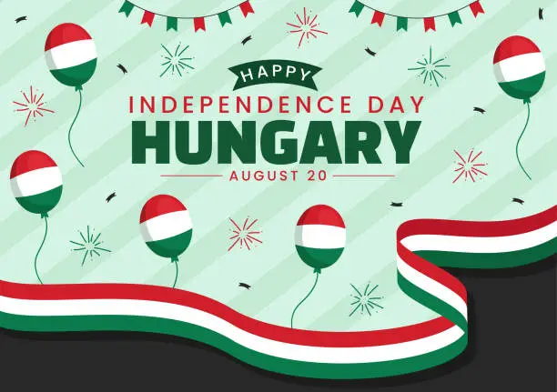 Vector illustration of Happy Hungary Independence Day Vector Illustration with Hungarian Waving Flag Background in National Holiday Flat Cartoon Hand Drawn Templates