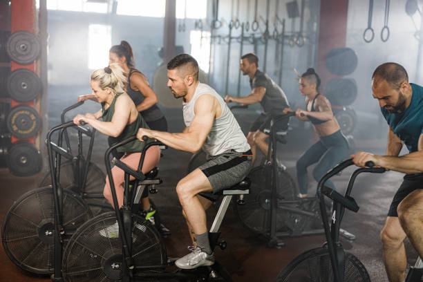 istock Sports training on stationary bikes! 1500221809
