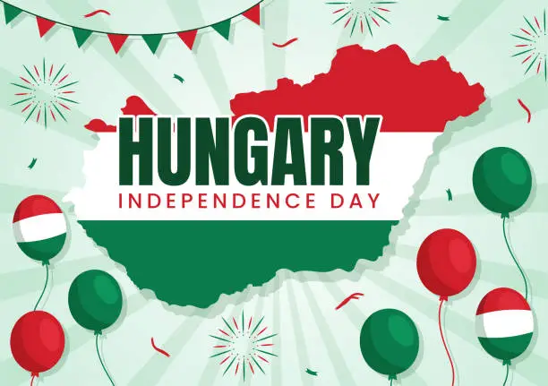 Vector illustration of Happy Hungary Independence Day Vector Illustration with Hungarian Waving Flag Background in National Holiday Flat Cartoon Hand Drawn Templates