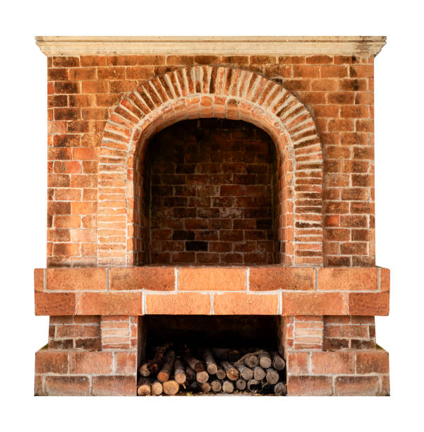 istock Orange brick fireplace isolated on white background with clipping path 1500223586