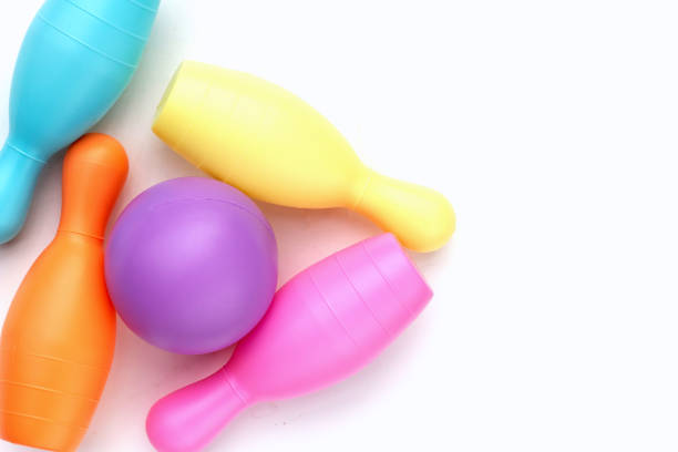 istock Colorful plastic bowling toy on white background. 1500223647