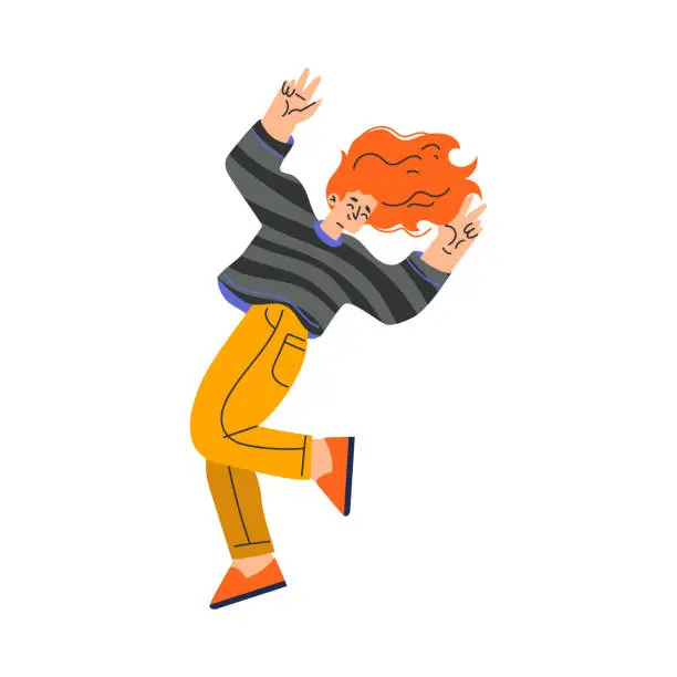 Vector illustration of Happy Redhead Woman Character Rejoicing and Cheering Having Positive Mood Vector Illustration