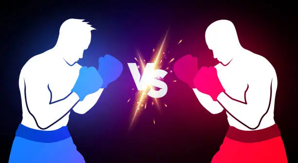 Vector illustration of Two Boxer Fight Against. Versus Concept.