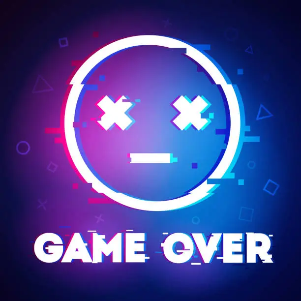 Vector illustration of Gaming Concept With Cyber Glitch Emoji And Text Game Over