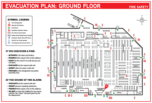 Fire emergency plan or egress plan. Detailed text instruction of procedures and emergency equipment locations for residents and fire department.