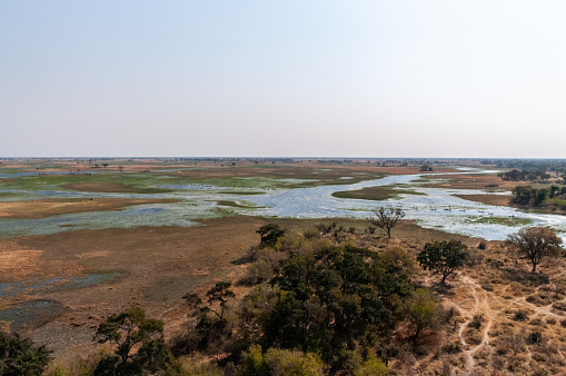 An aerial impression of the Okavango Delta, Botswana, as seen from a Helicopter.