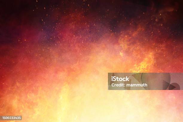 Big Fire Or Explosion With Yellow Orange And Red Flames And Sparks Stock Photo - Download Image Now