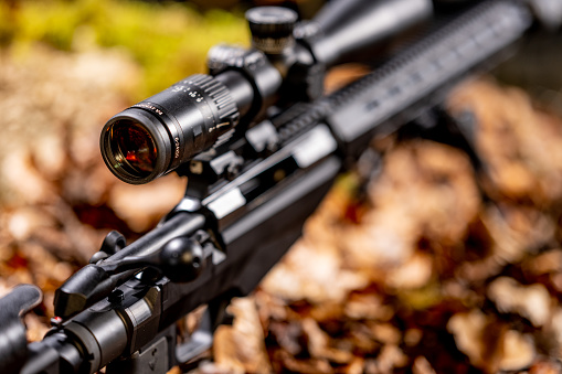 Close-up of rifle sight.