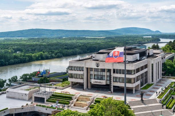 June 21, 2023: Bratislava, Slovaka - A government building located in the city along the Danube River.