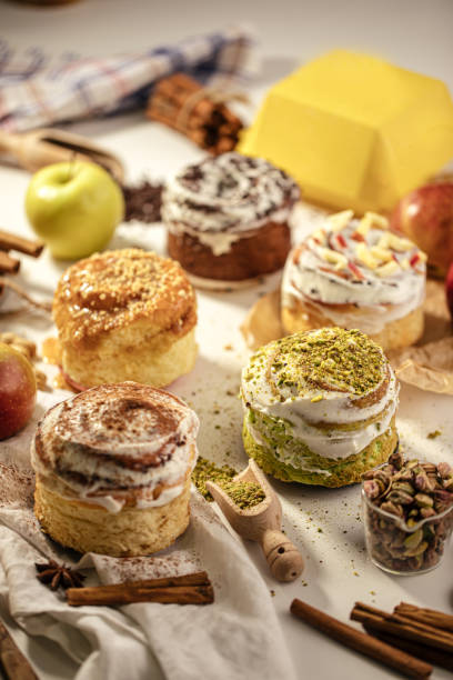 istock Variety of different assorted cinnabon buns set 1500237448