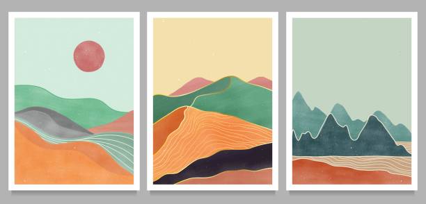 istock Abstract contemporary aesthetic backgrounds landscapes set with line art mountain 1500237962