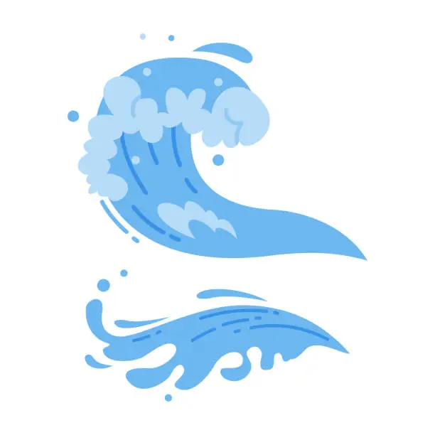 Vector illustration of Wave Water Splash with Foam and Curve with Droplet Vector Set