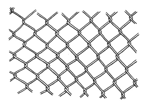 Hand-drawn vector drawing of a Mesh Wire Fence. Black-and-White sketch on a transparent background (.eps-file). Included files are EPS (v10) and Hi-Res JPG.