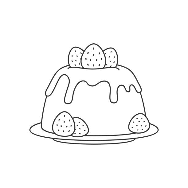 ilustrações de stock, clip art, desenhos animados e ícones de strawberry dessert icon - creme cozinhado