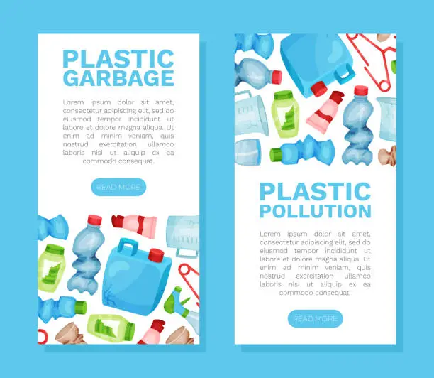 Vector illustration of Plastic Garbage and Trash Banner Design with Bottle and Objects Vector Template