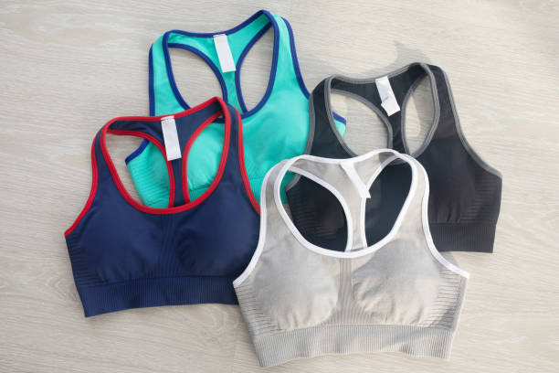 istock Colourful women's sports bra on grey background 1500247826