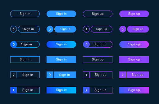 Set of sign up buttons on white background. Design element for ui design and web site template.