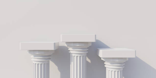 istock Three white winner podium isolated cutout on empty white background. Upper part copy space 3d render 1500249173