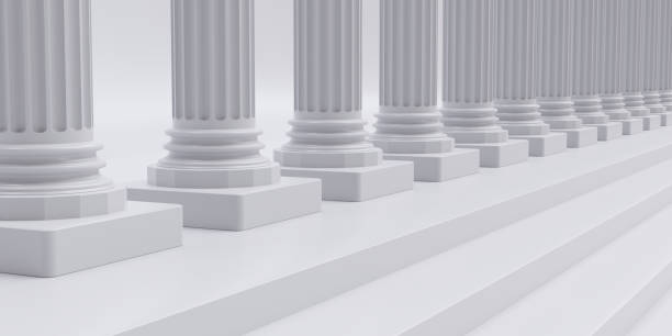 istock White marble pillar and step in row on white background. Down part of column with stair. 3d render 1500249174