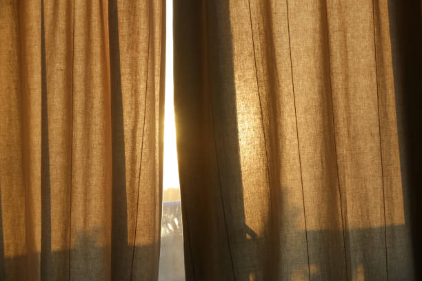istock Sunlight breaking through curtains, summertime, golden hour time 1500251372