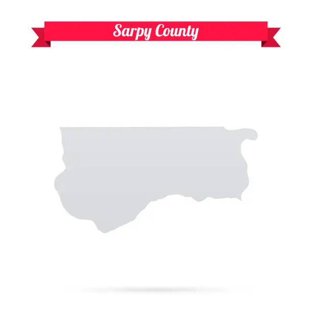 Vector illustration of Sarpy County, Nebraska. Map on white background with red banner