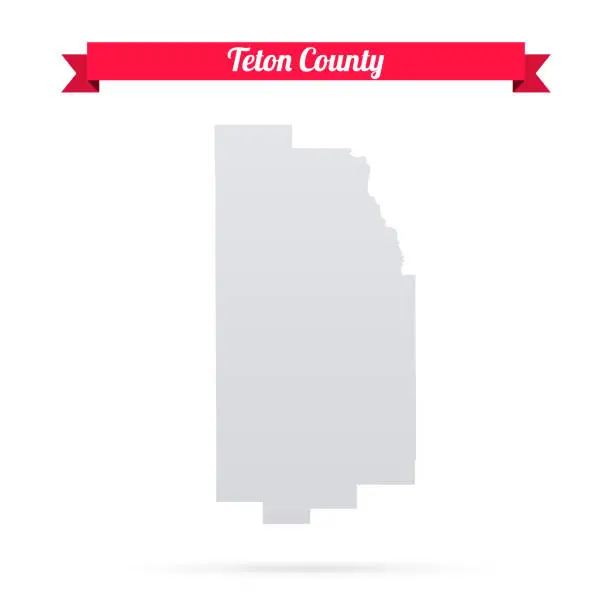 Vector illustration of Teton County, Wyoming. Map on white background with red banner