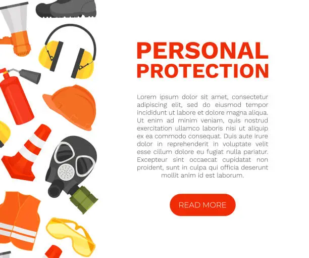 Vector illustration of Safety Equipment Web Banner Design with Personal Protection Gear Vector Template