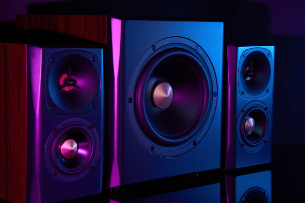 istock Multimedia acoustic sound speakers with neon lighting 1500259735
