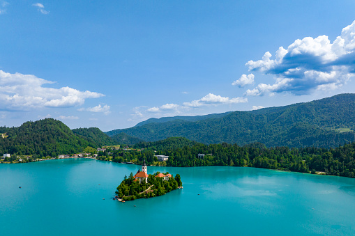 Bled Castle built on top of a cliff overlooking lake Bled, located in Bled, Slovenia.