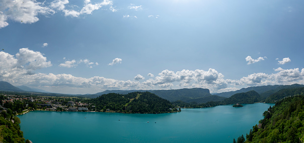 Aerial view of Lucerne lake with Pennine Alps from mount Rigi