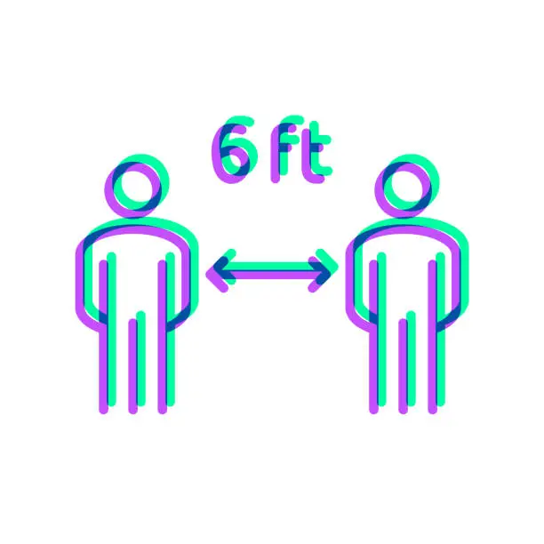 Vector illustration of Social distancing - 6 feet. Icon with two color overlay on white background