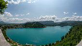 Lake Bled with the Bled island in Slovenia during springtime