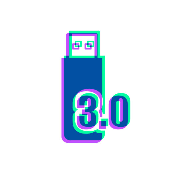 ilustraciones, imágenes clip art, dibujos animados e iconos de stock de unidad flash usb 3.0. icono con superposición de dos colores sobre fondo blanco - usb 2 0