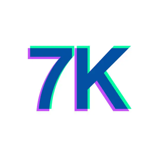 Vector illustration of 7K, 7000 - Seven thousand. Icon with two color overlay on white background