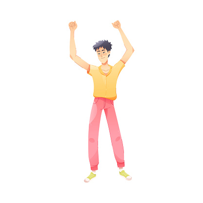 Happy Man Character Rejoicing and Cheering Vector Illustration. Excited Male Celebrating Victory and Success with Joy