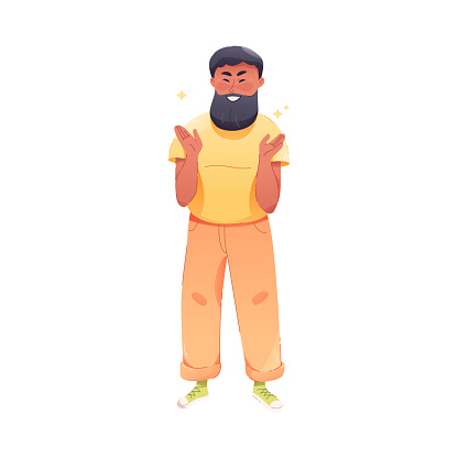 Happy Bearded Man Character Rejoicing and Cheering Vector Illustration. Excited Male Celebrating Victory and Success with Joy