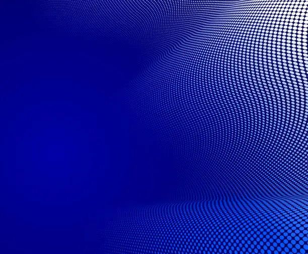 Vector illustration of Dotted vector abstract background, dark blue dots in perspective flow, multimedia information theme, big data technology image, cool backdrop.