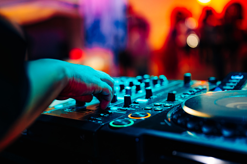 DJ console desk at nightclub