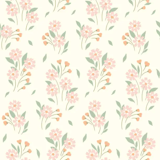 Vector illustration of Seamless floral pattern, liberty ditsy print with cute small flowers on a light background. Vector illustration.