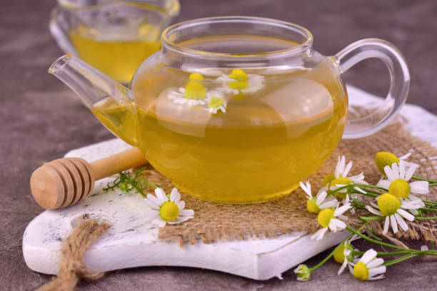 istock Healing sai from chamomile with honey in a transparent teapot. 1500283772