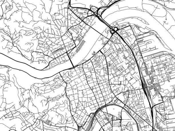 Vector illustration of Vector road map of the city of  Linz centrum.