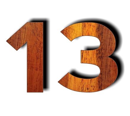 Number 13 thirteen wooden texture on white background for design elements