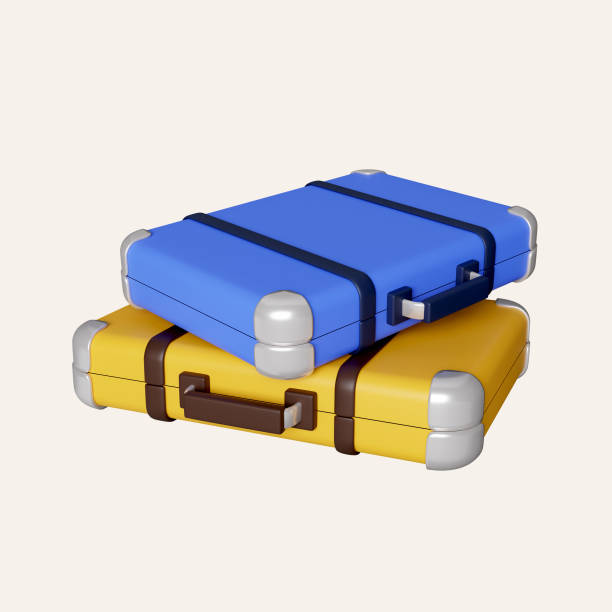 istock 3D Blue and yellow Suitcase. icon isolated on white background. 3d rendering illustration. Clipping path. 1500289136