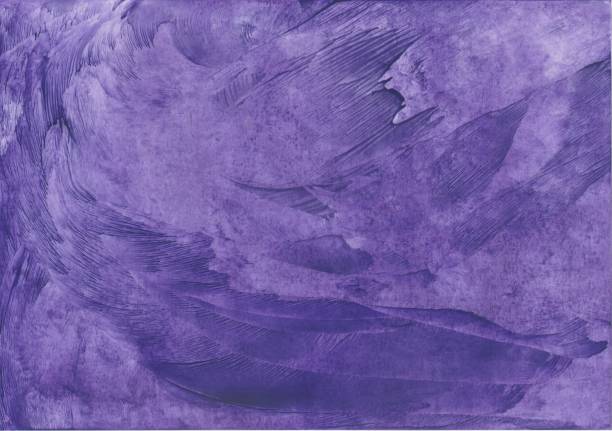 Abstract encaustic painting in purple blue with waves, pattern and different structures, painted with painting iron stock photo