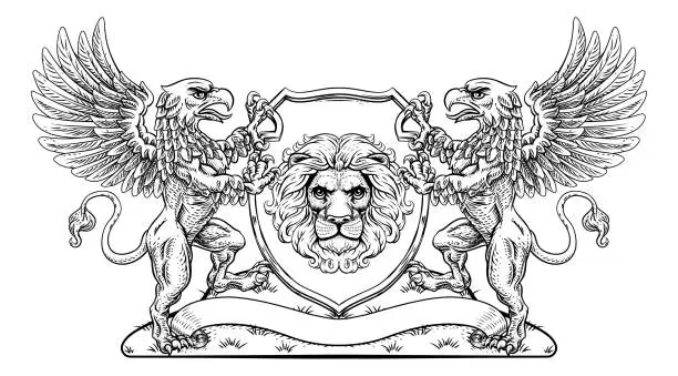 Vector illustration of Coat of Arms Lion Griffin or Griffon Crest Shield