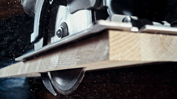 Metal saw blades hanging on the wall